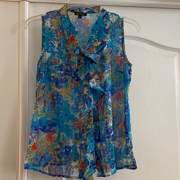 Womyn Multicolor Floral Ruffle Blouse - Picture 1 of 5